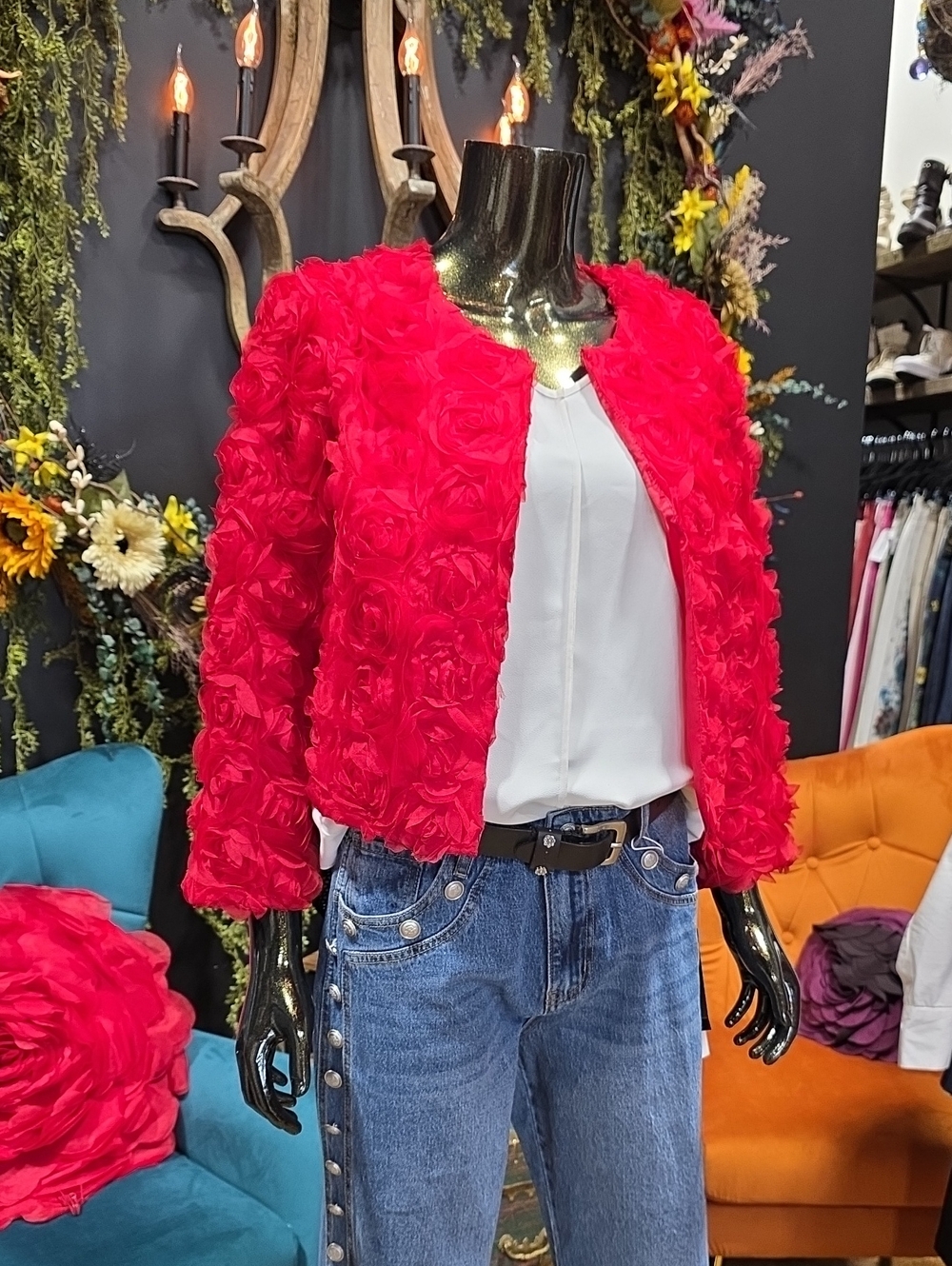 Glamour Hot Pink Rosette Crop Jacket